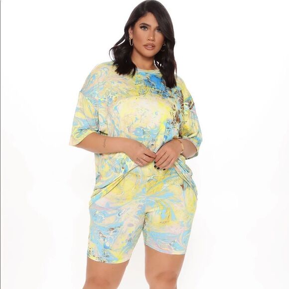 NWT Fashion Nova In a Daze Biker Short Set - Yellow - Size 1X - Picture 3 of 16